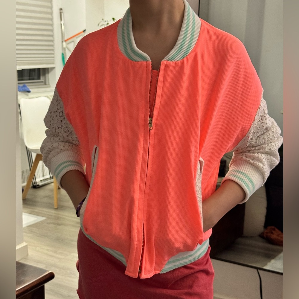 Coral and Cream Bomber Jacket